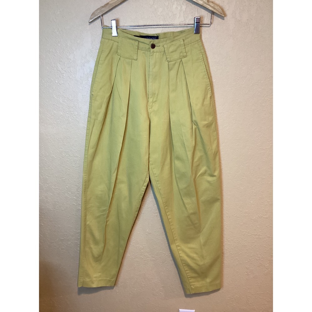 Vintage Rafferty Womens Size 5 Yellow High Waist Pleated Pants, 100% Cotton